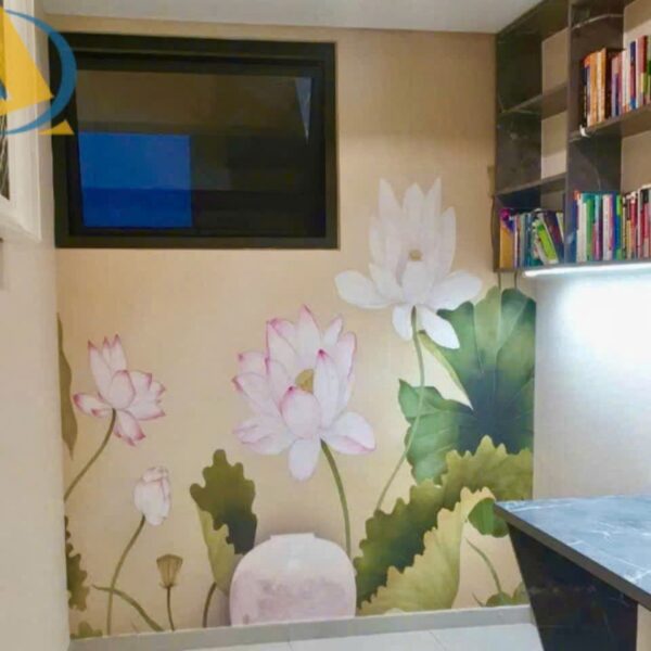 Tranh dán tường phòng làm việc hoa sen