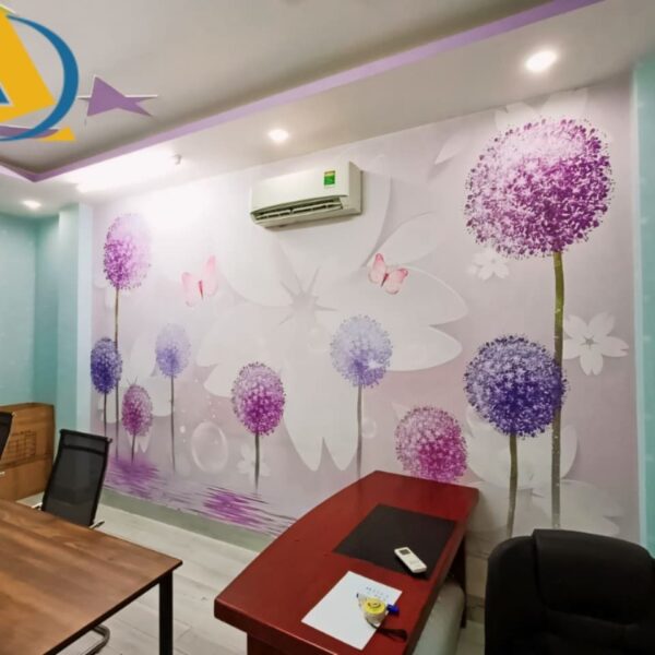 Tranh dán tường văn phòng hoa 3D