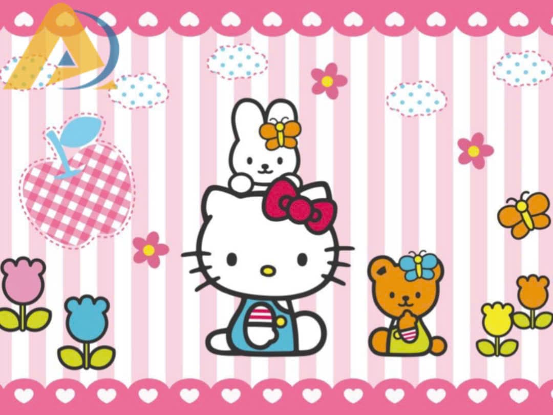 Tranh dán tường hello kitty sọc trắng hồng
