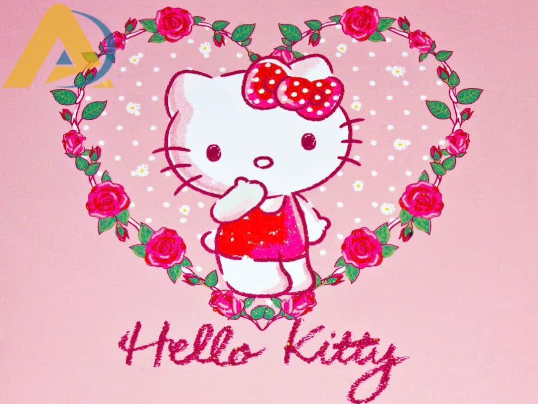 Tranh dán tường hello kitty tim hoa hồng