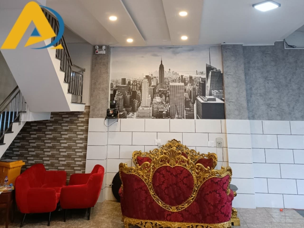 Mẫu tranh dán tường 3D quán cafe đen trắng 