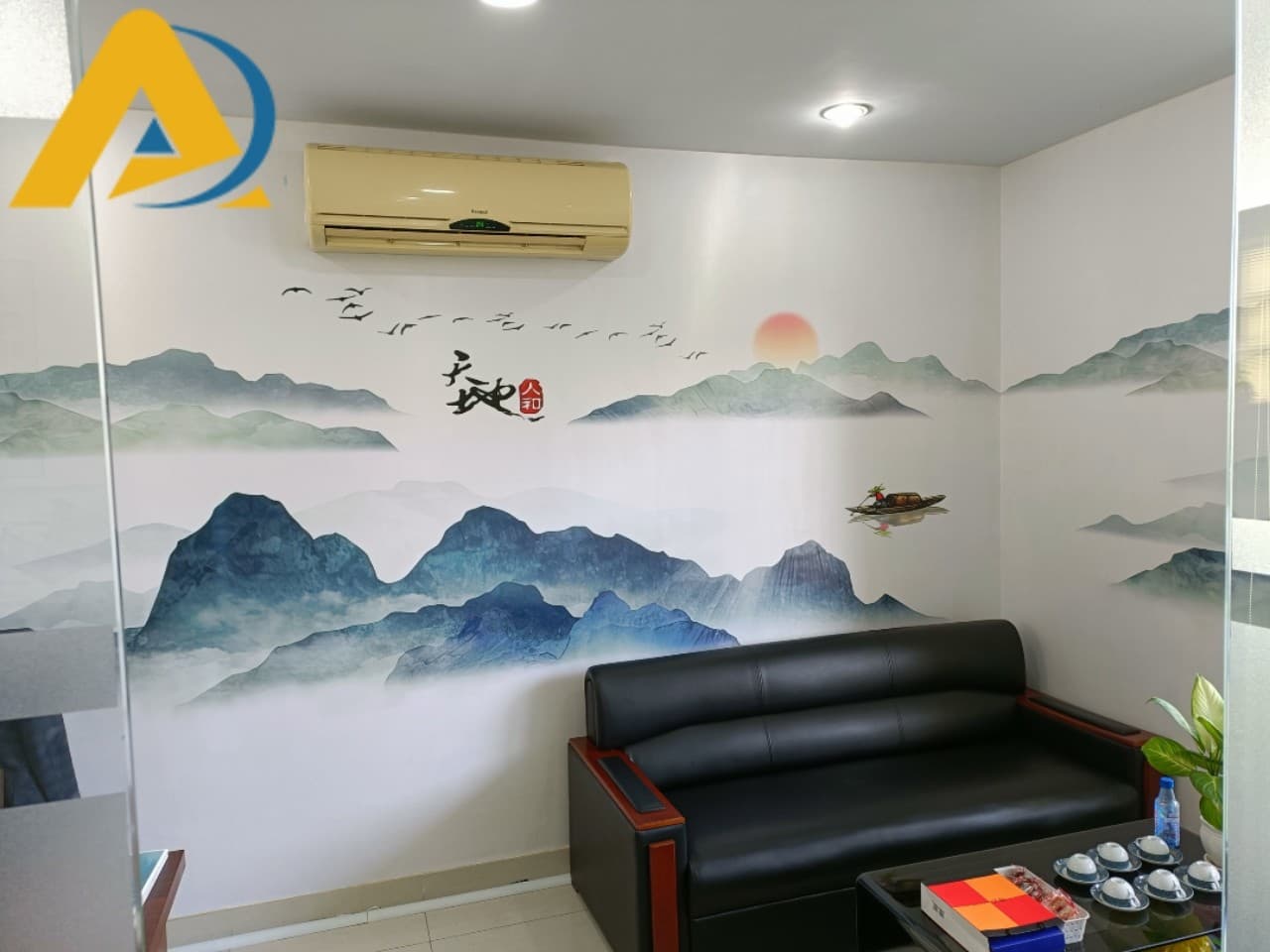 Tranh dán tường phong thuỷ văn phòng tiếp khách