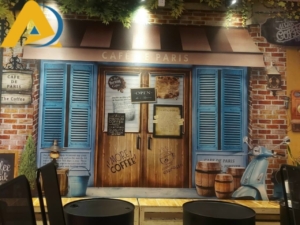 Mẫu tranh dán tường quán cafe kiểu cổ