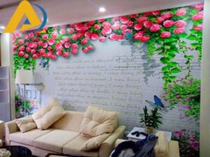 Tranh dán tường phòng khách giàn hoa hồng