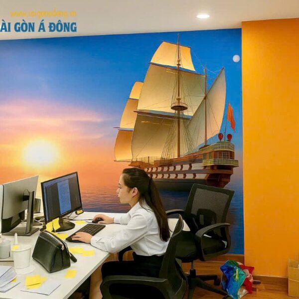 Tranh dán tường văn phòng thuyền buồm