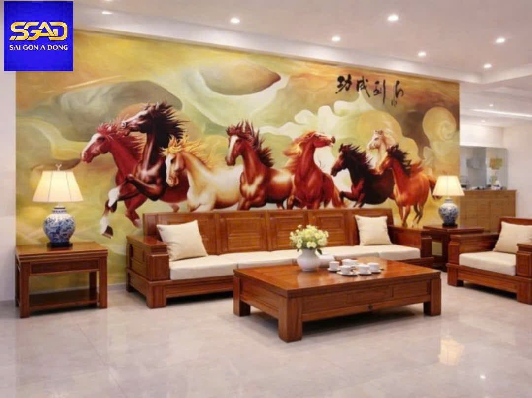 Tranh dán tường phòng khách con ngựa